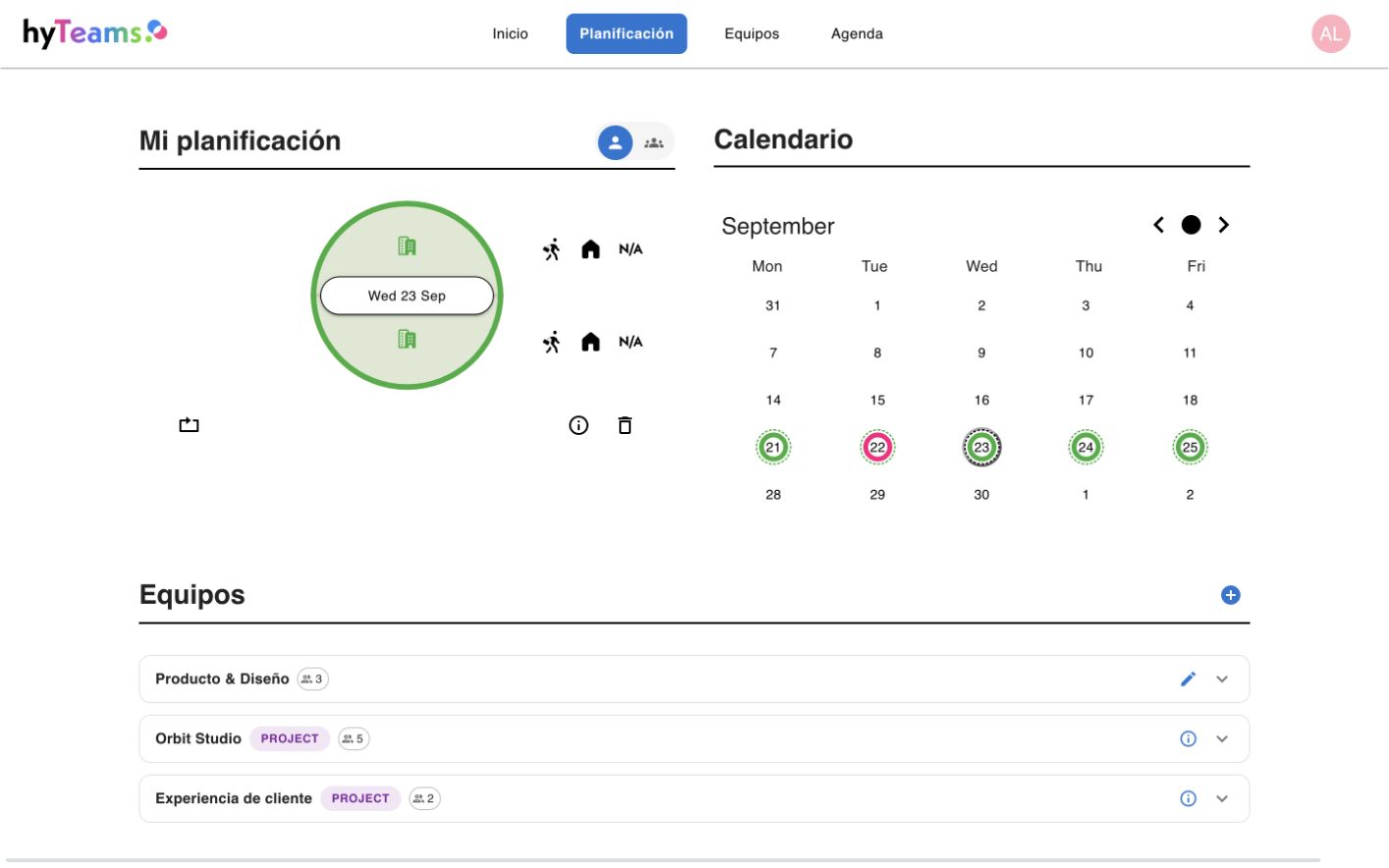 hyTeams Web mostrando la planificación semanal